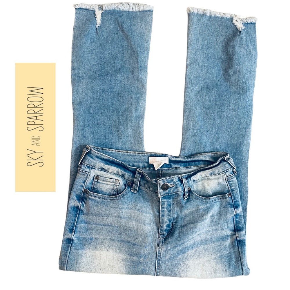Sky & Sparrow Fringe Hem Ripped Jeans